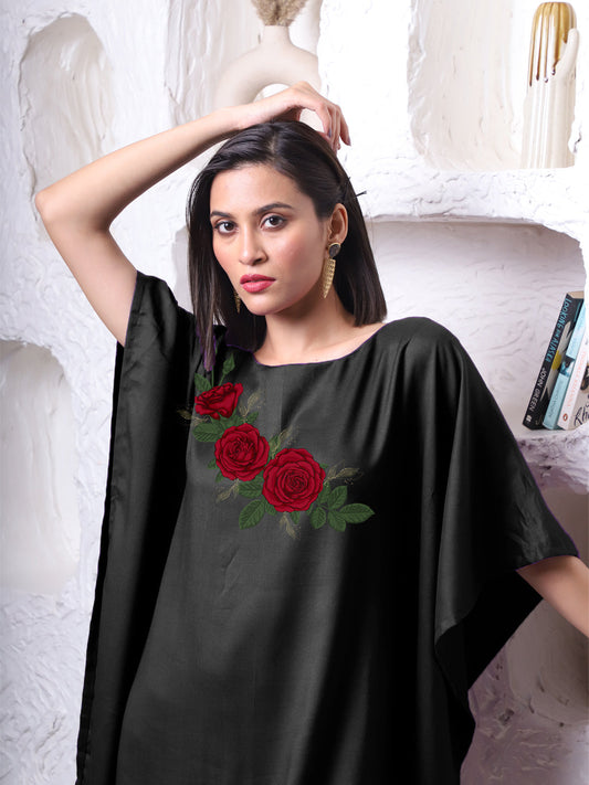 Black Rayon Long-Kaftan - Rosy