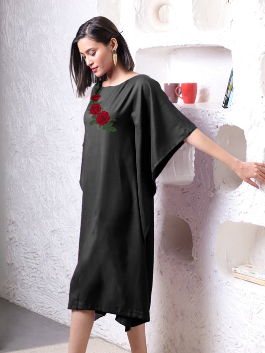 Black Rayon Long-Kaftan - Rosy