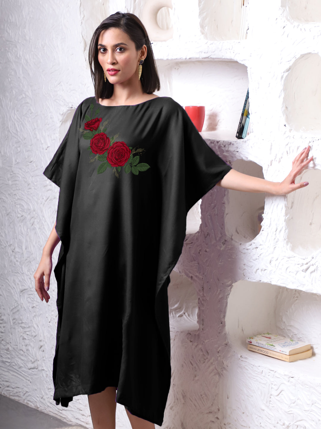 Black Rayon Long-Kaftan - Rosy