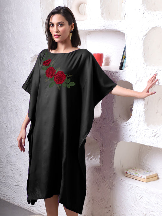 Black Rayon Long-Kaftan - Rosy