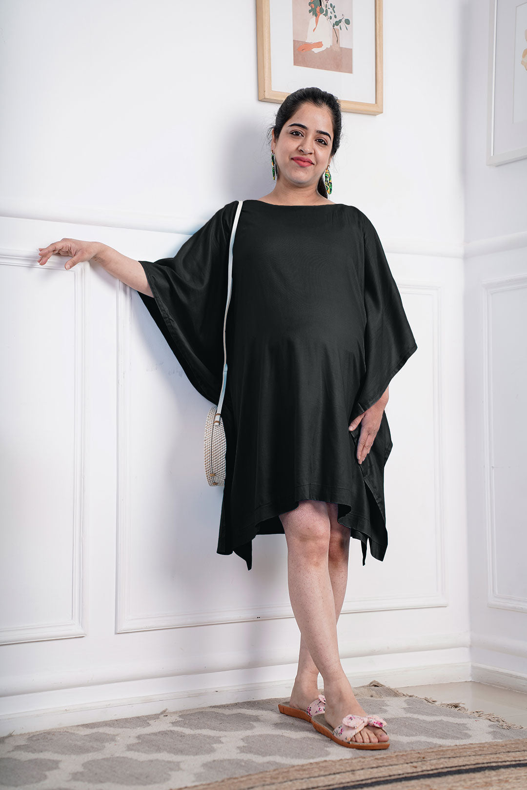 Black Rayon MaternityKaftan - Solid