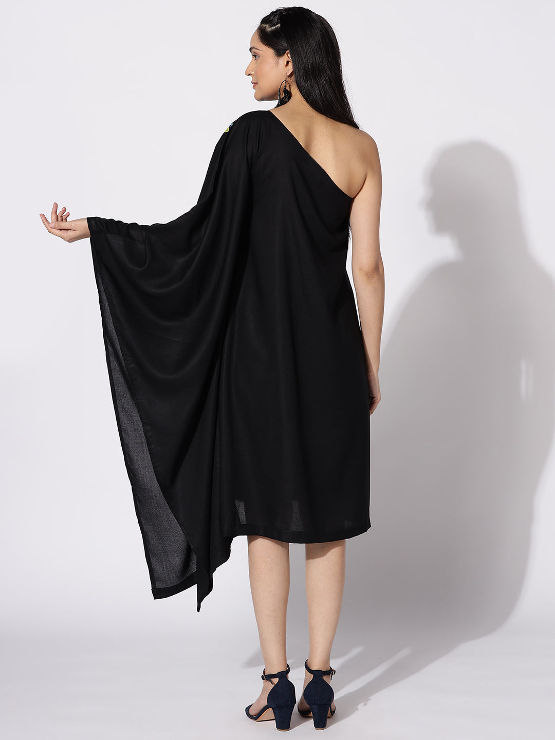 Black Rayon OneShoulder Dress - Soleil