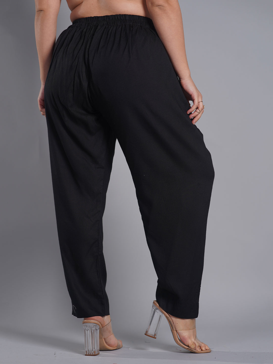 Buy LIFE Black Solid Regular Fit Rayon Women's Casual Pants