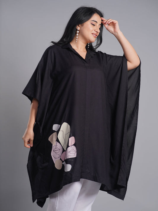 Black Rayon Shirt-Kaftan - Abstract beauty