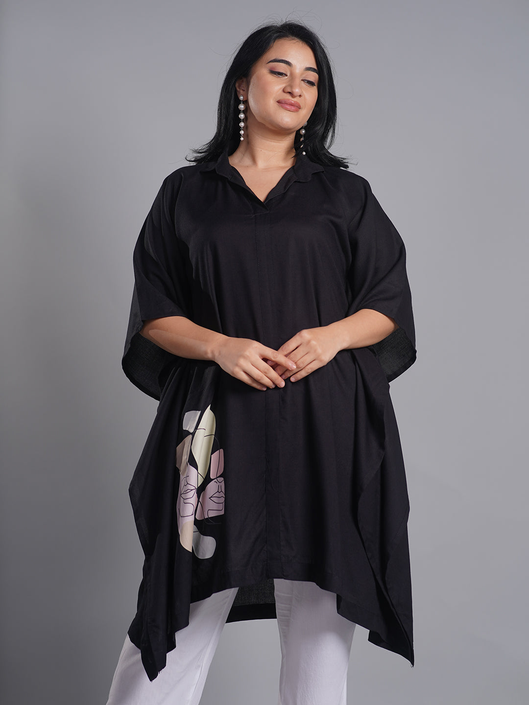 Black Rayon Shirt-Kaftan - Abstract beauty