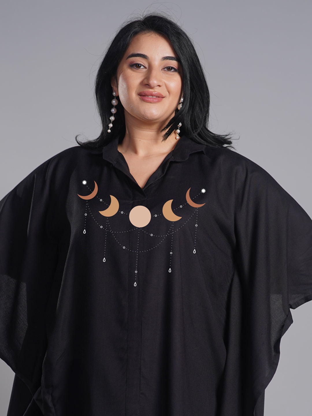 Black Rayon Shirt-Kaftan - Celestial