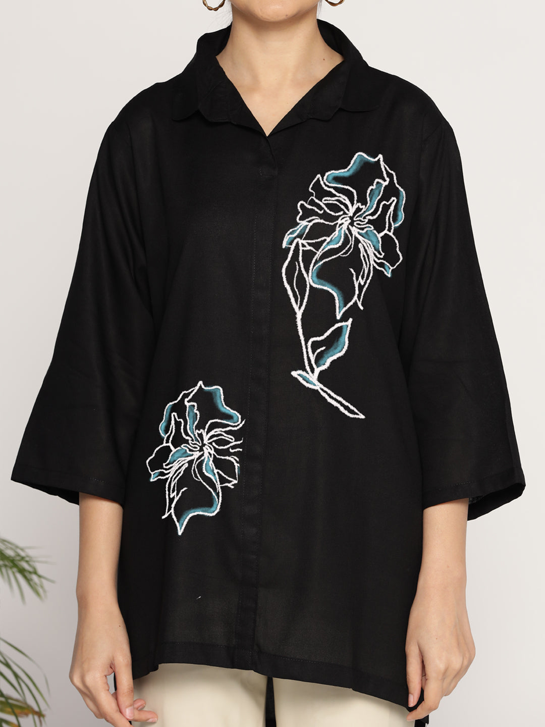 Black Rayon ShirtTop - Floressence