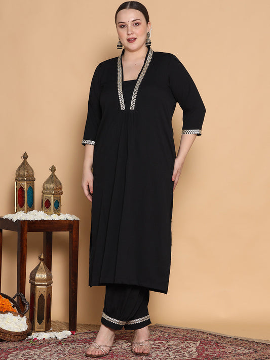 Black Textured Shawl Collar Kurta