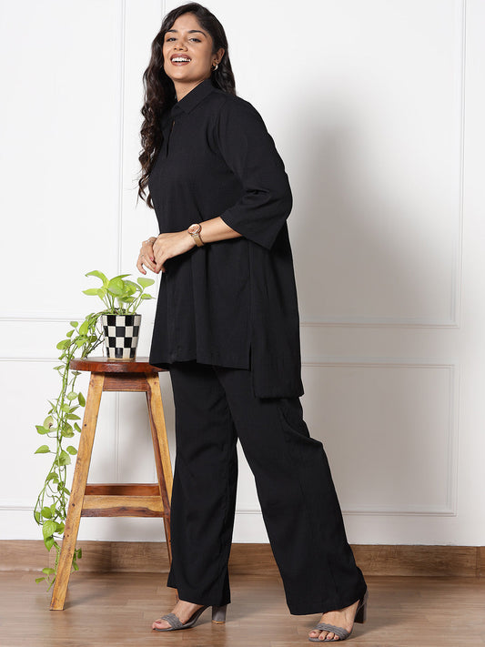 Black Textured ShirtTop & WaistbandPalazzo