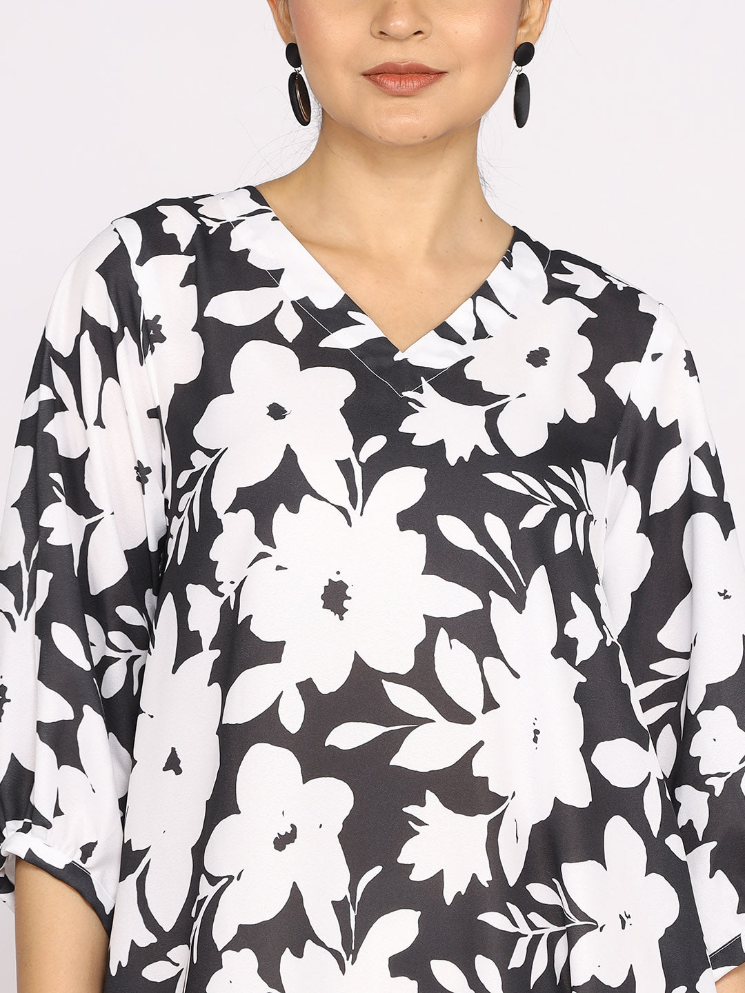 Black&White Printed A-Line Dress - WhiteFleur