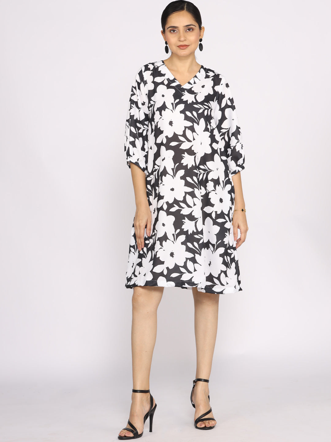 Black&White Printed A-Line Dress - WhiteFleur