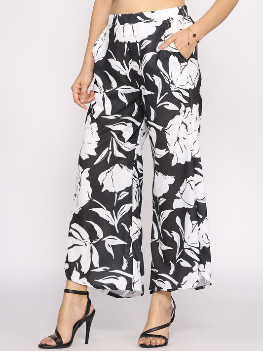 Black&White Printed Curved Palazzos - BlackTulips