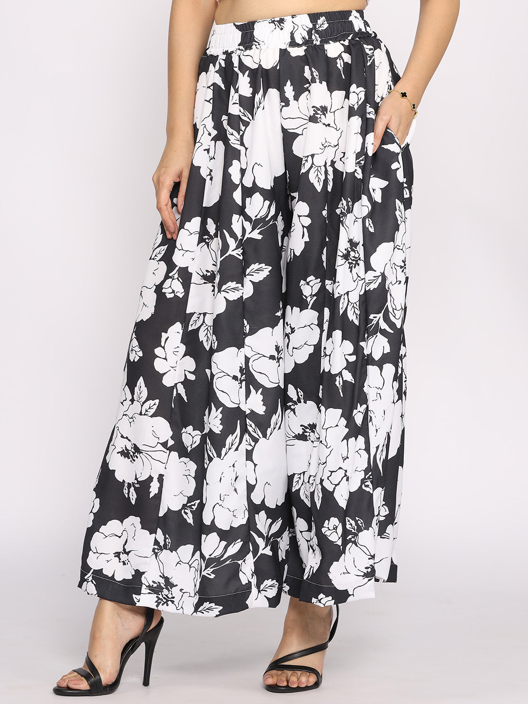 Black&White Printed Flared Palazzo - BlackHeather