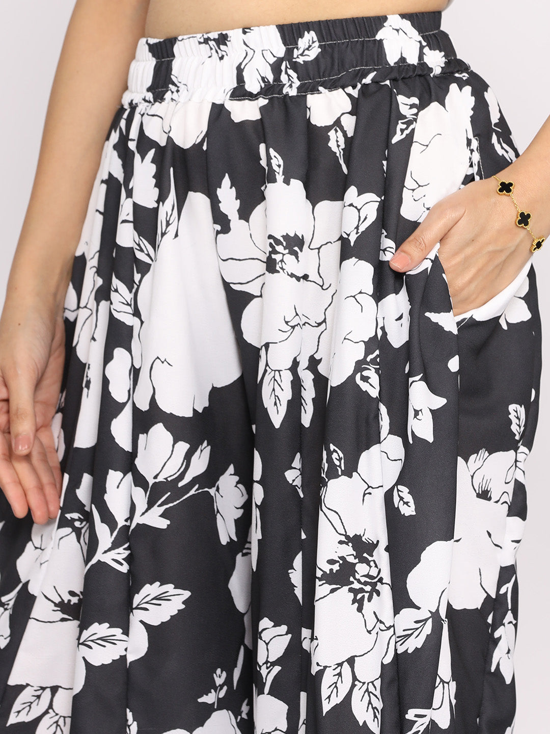 Black&White Printed Flared Palazzo - BlackHeather