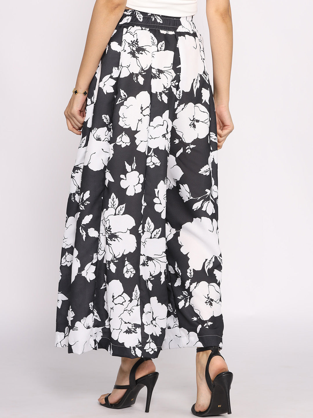 Black&White Printed Flared Palazzo - BlackHeather