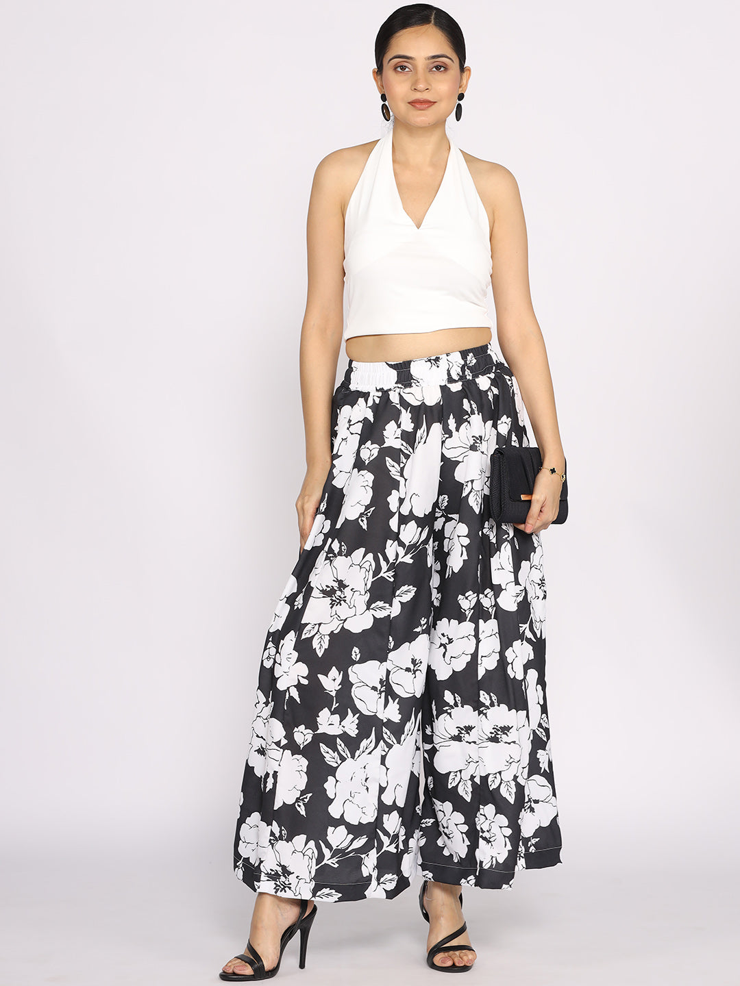 Black&White Printed Flared Palazzo - BlackHeather