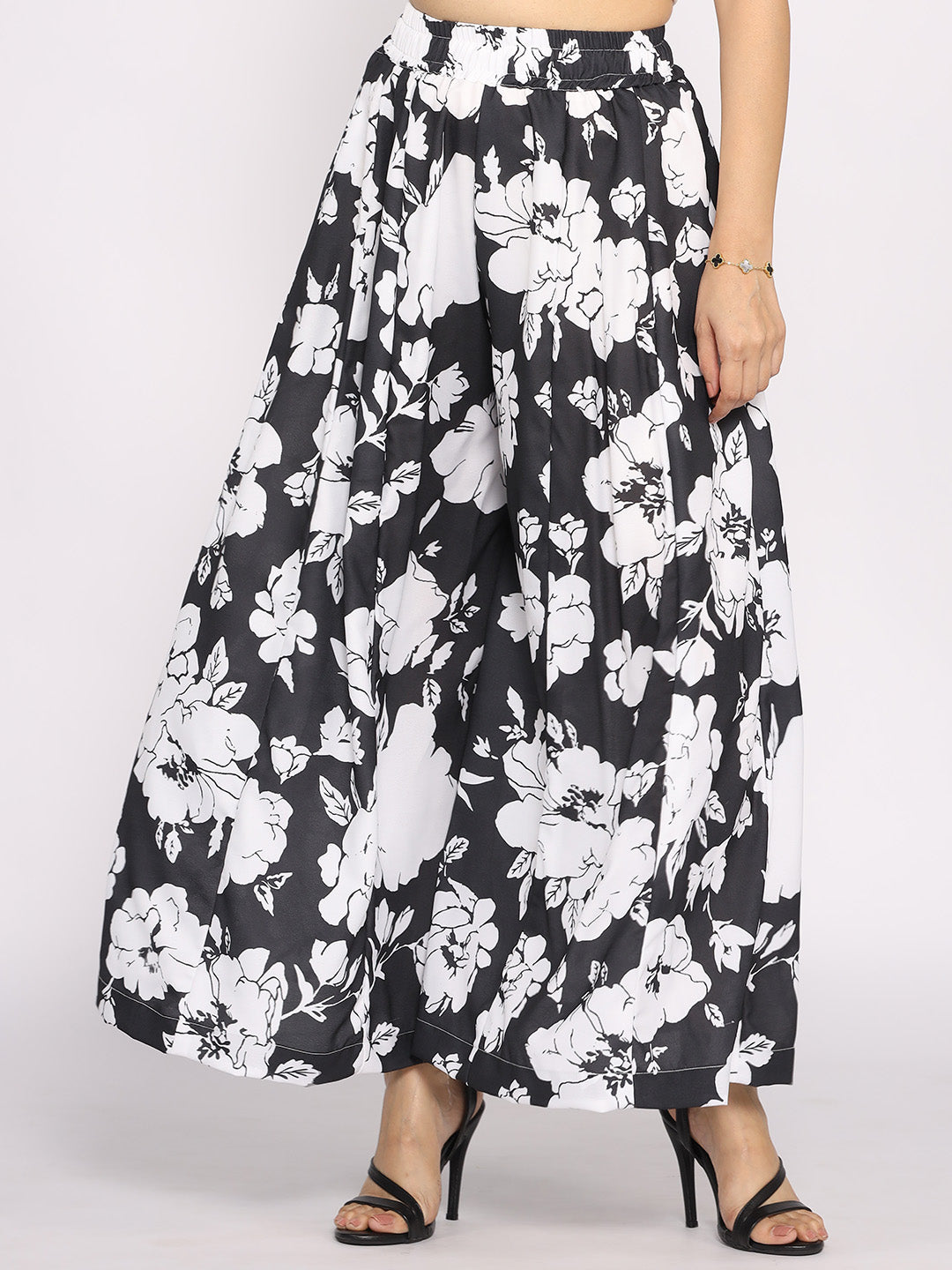 Black&White Printed Flared Palazzo - BlackHeather