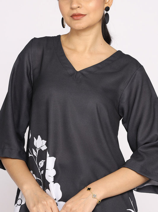 Black&White Printed Kurti & Palazzo Pants - WhitePetunia