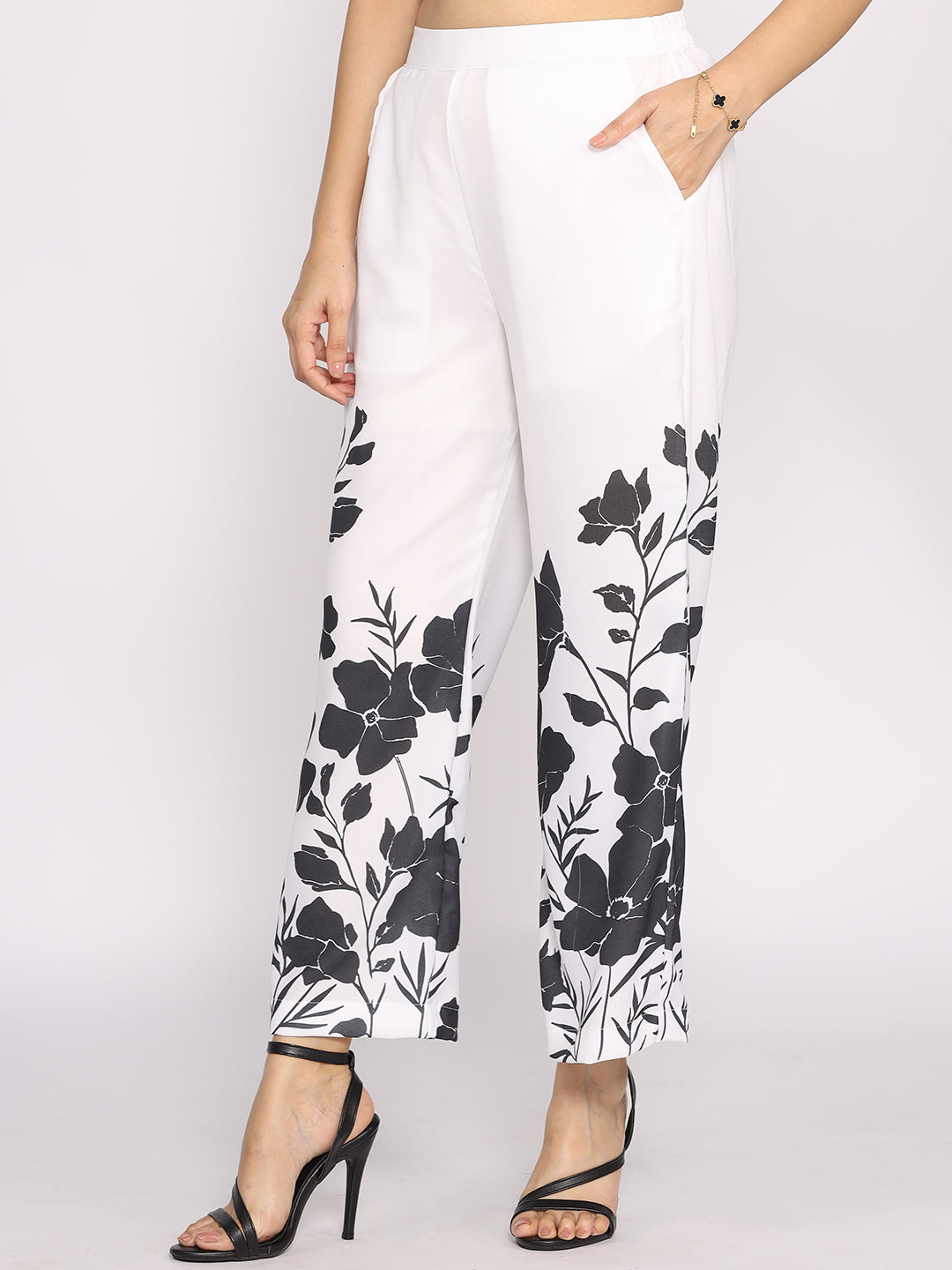 Black&White Printed Palazzo Pants - BlackPetunia