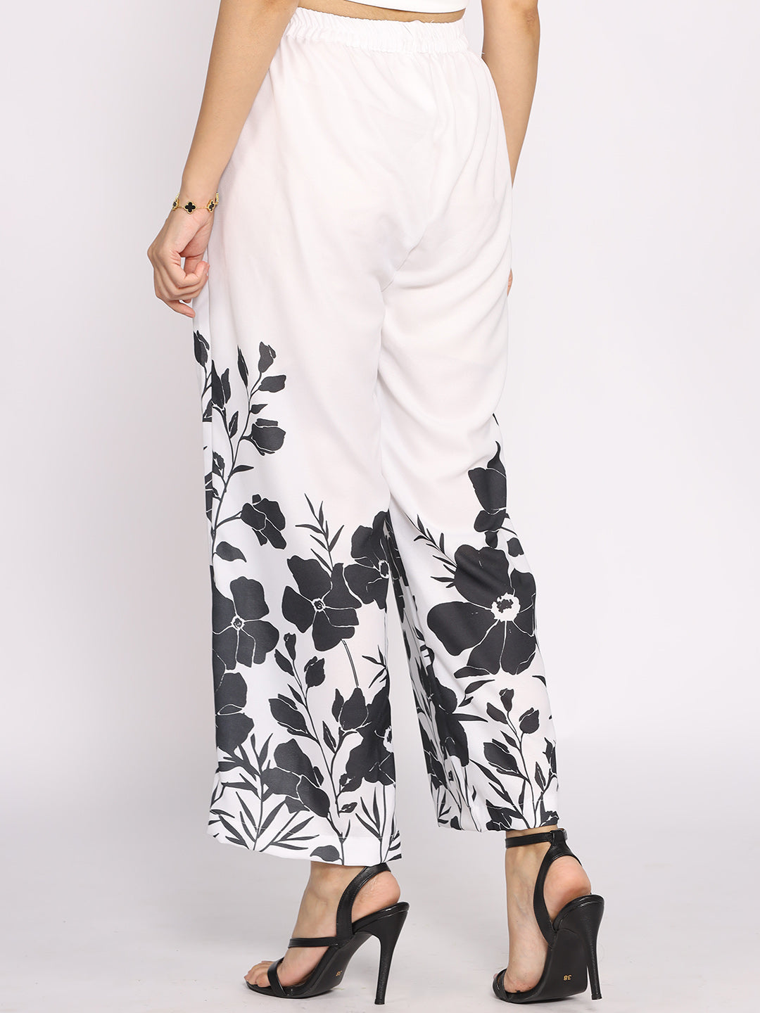 Black&White Printed Palazzo Pants - BlackPetunia