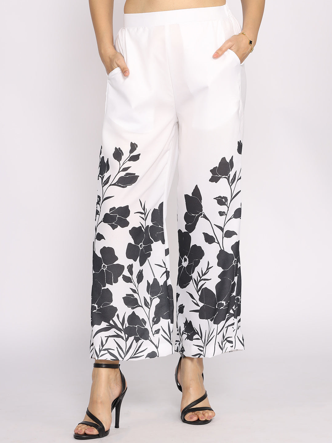 Black&White Printed Palazzo Pants - BlackPetunia