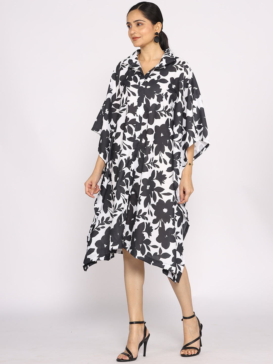Black&White Printed Shirt Kaftan - BlackFleur