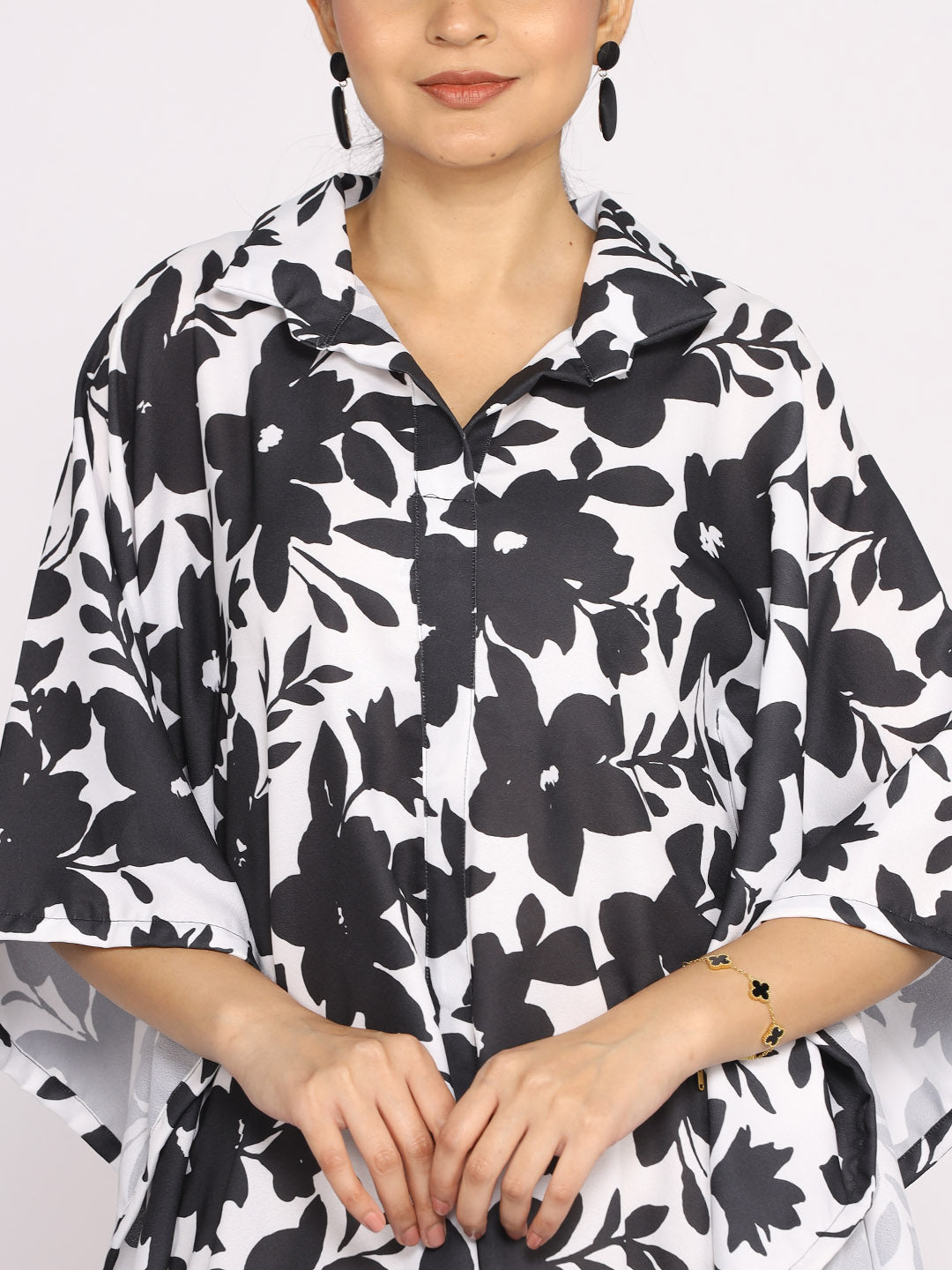Black&White Printed Shirt Kaftan - BlackFleur