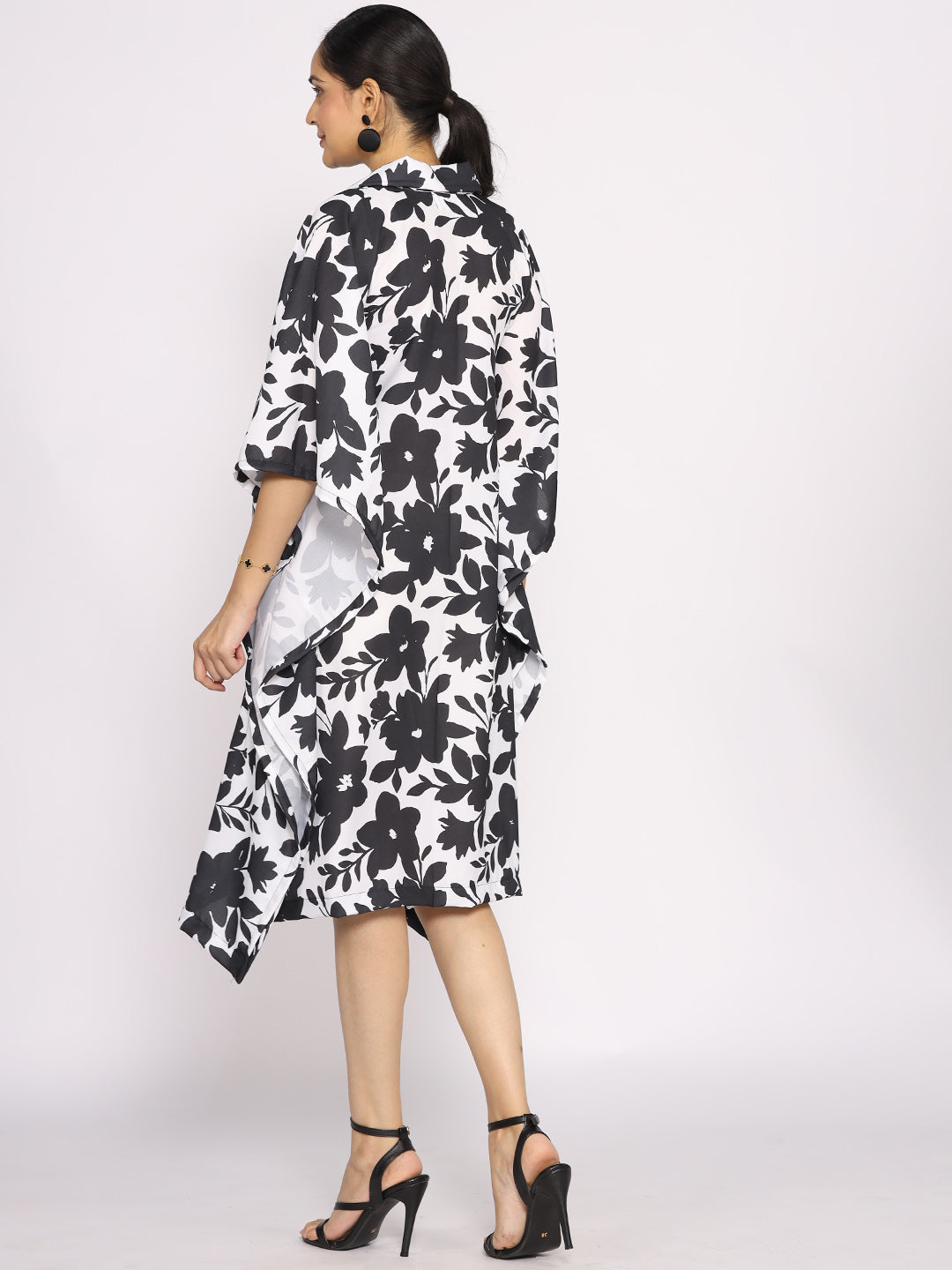 Black&White Printed Shirt Kaftan - BlackFleur