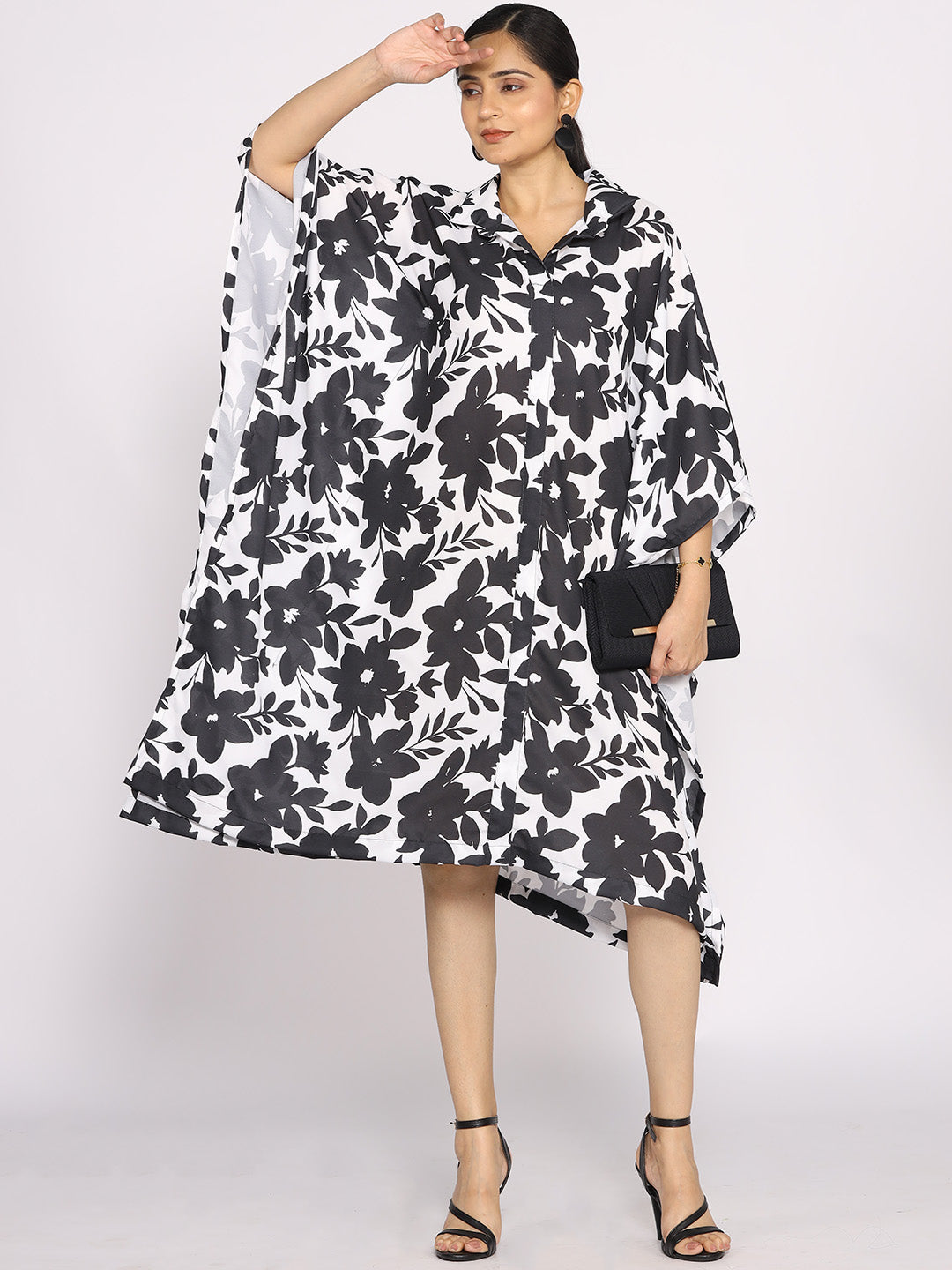 Black&White Printed Shirt Kaftan - BlackFleur