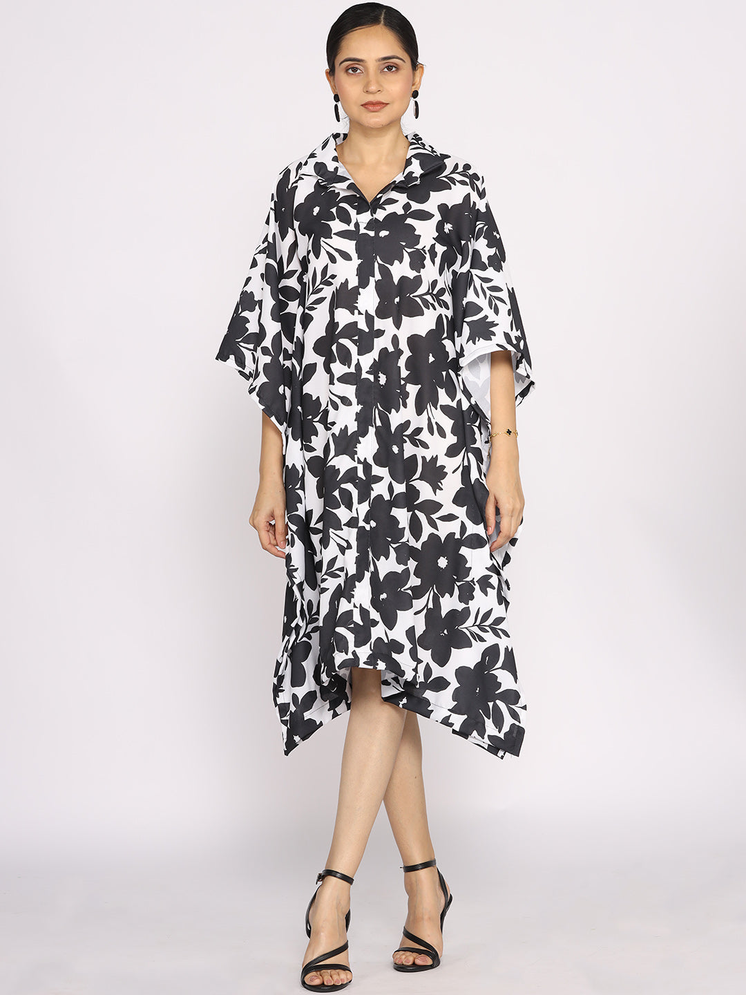 Black&White Printed Shirt Kaftan - BlackFleur
