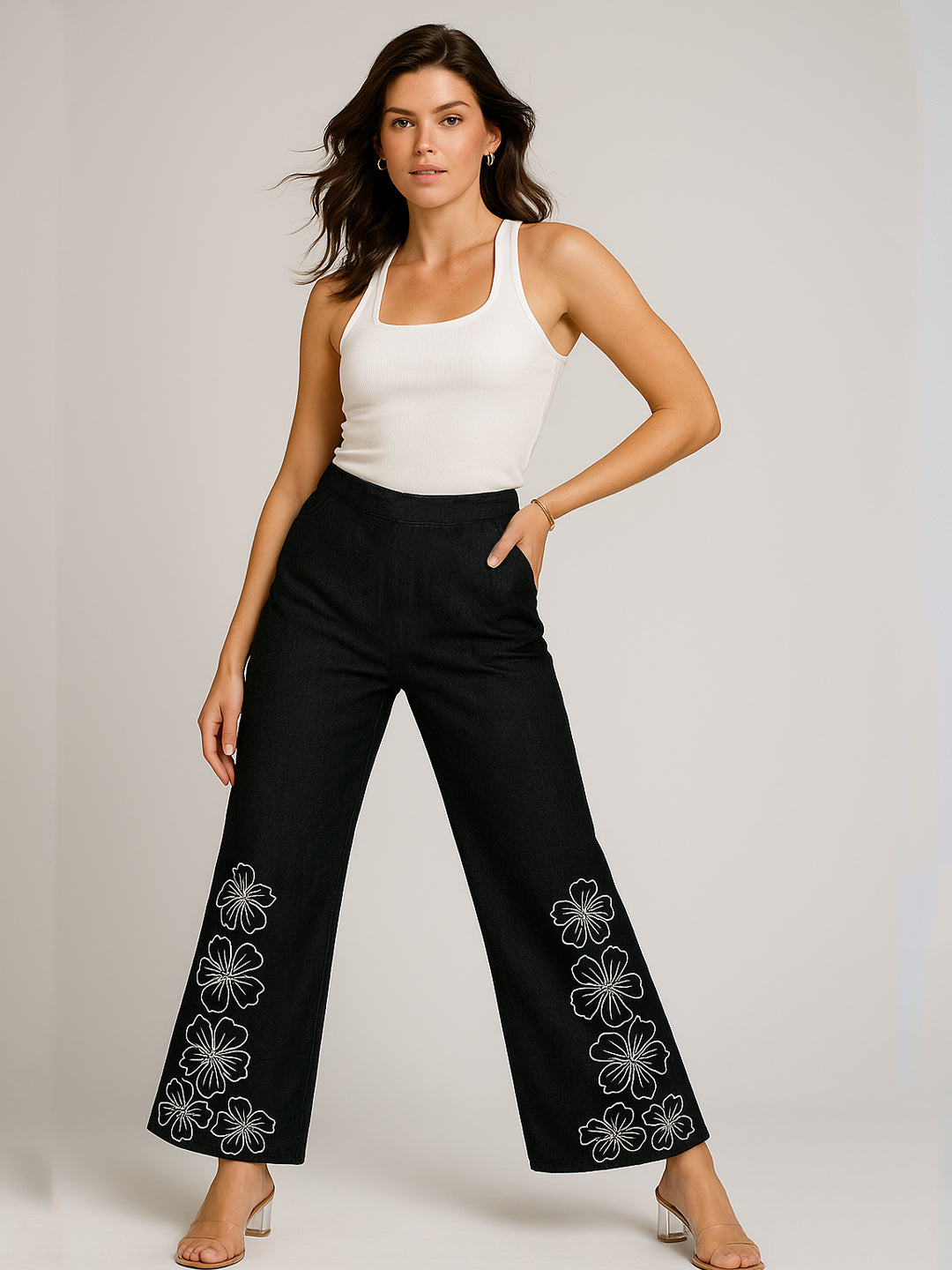Black Denim Trousers - NoirBlossom