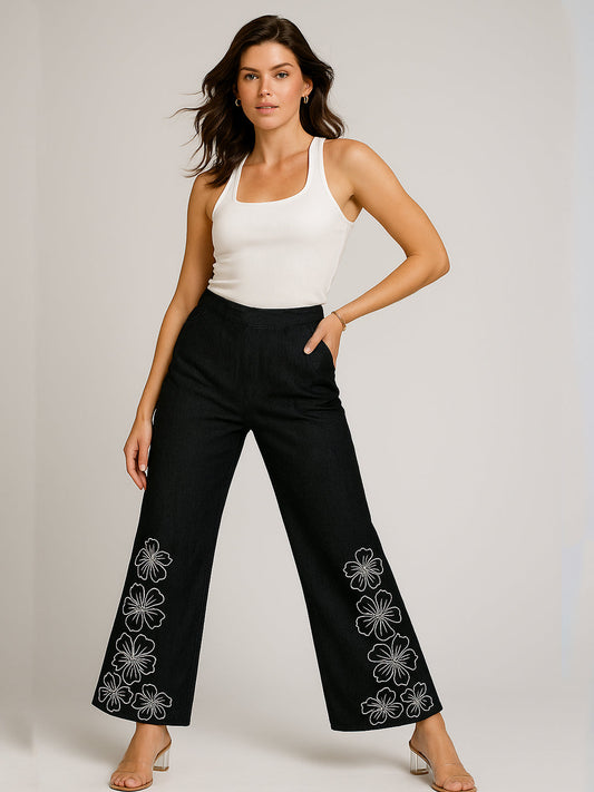 Black Denim Trousers - NoirBlossom