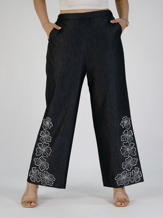 Black Denim Trousers - NoirBlossom