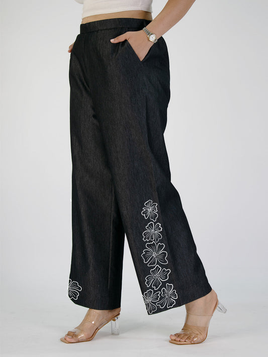 Black Denim Trousers - NoirBlossom