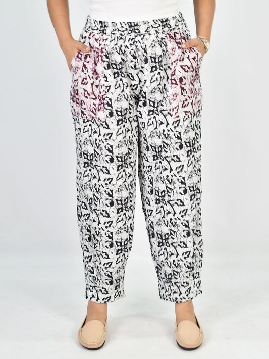 Printed Cotton Mom-Fit Pants - Black&WineMirage