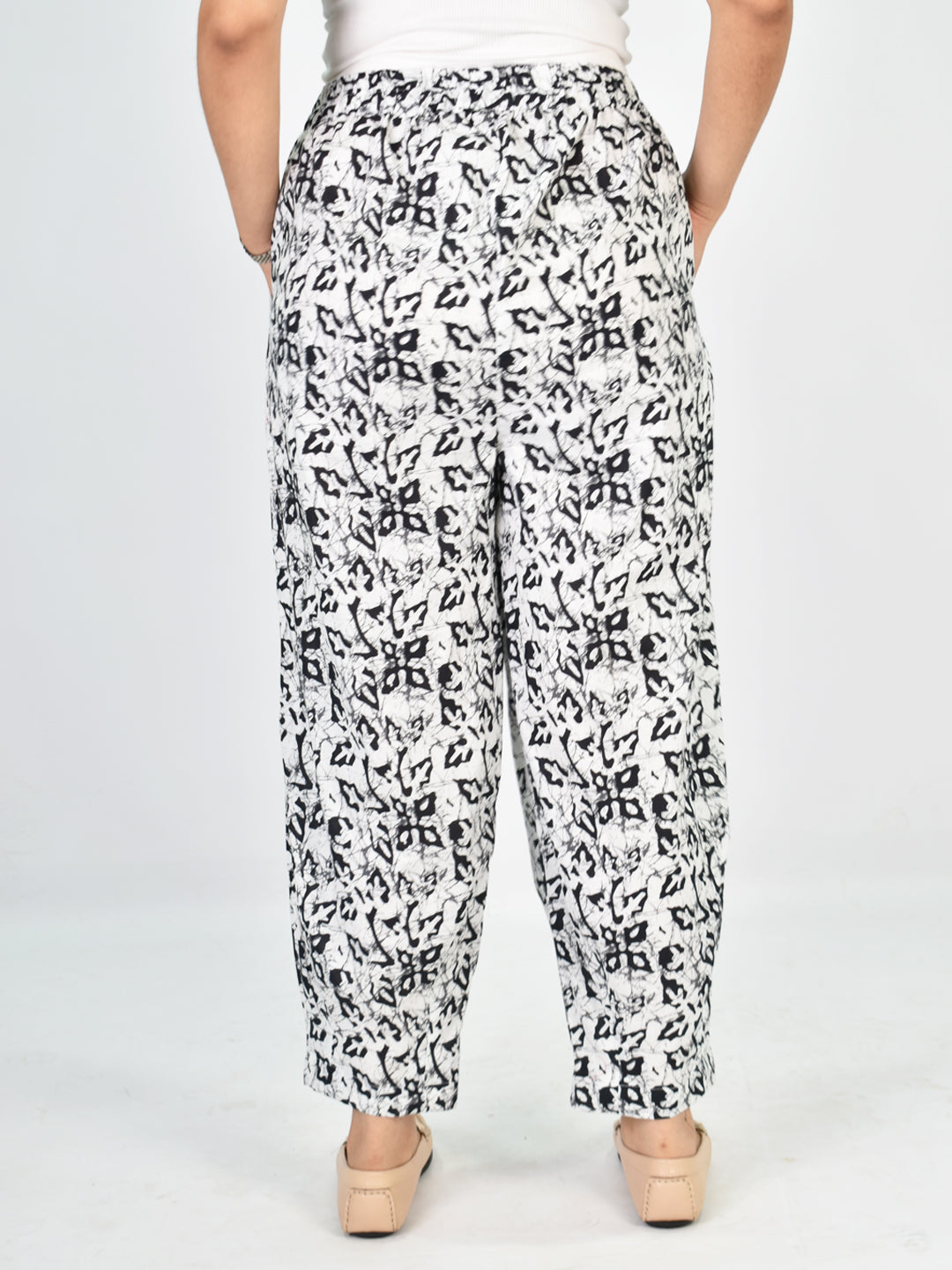 Printed Cotton Mom-Fit Pants - Black&WineMirage