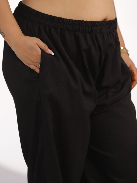 Black Cotton Mom-Fit Pants