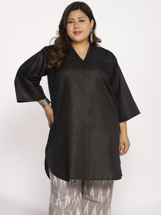Black CottonSlub PleatedKurta