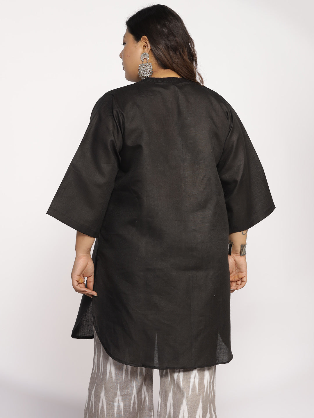 Black CottonSlub PleatedKurta