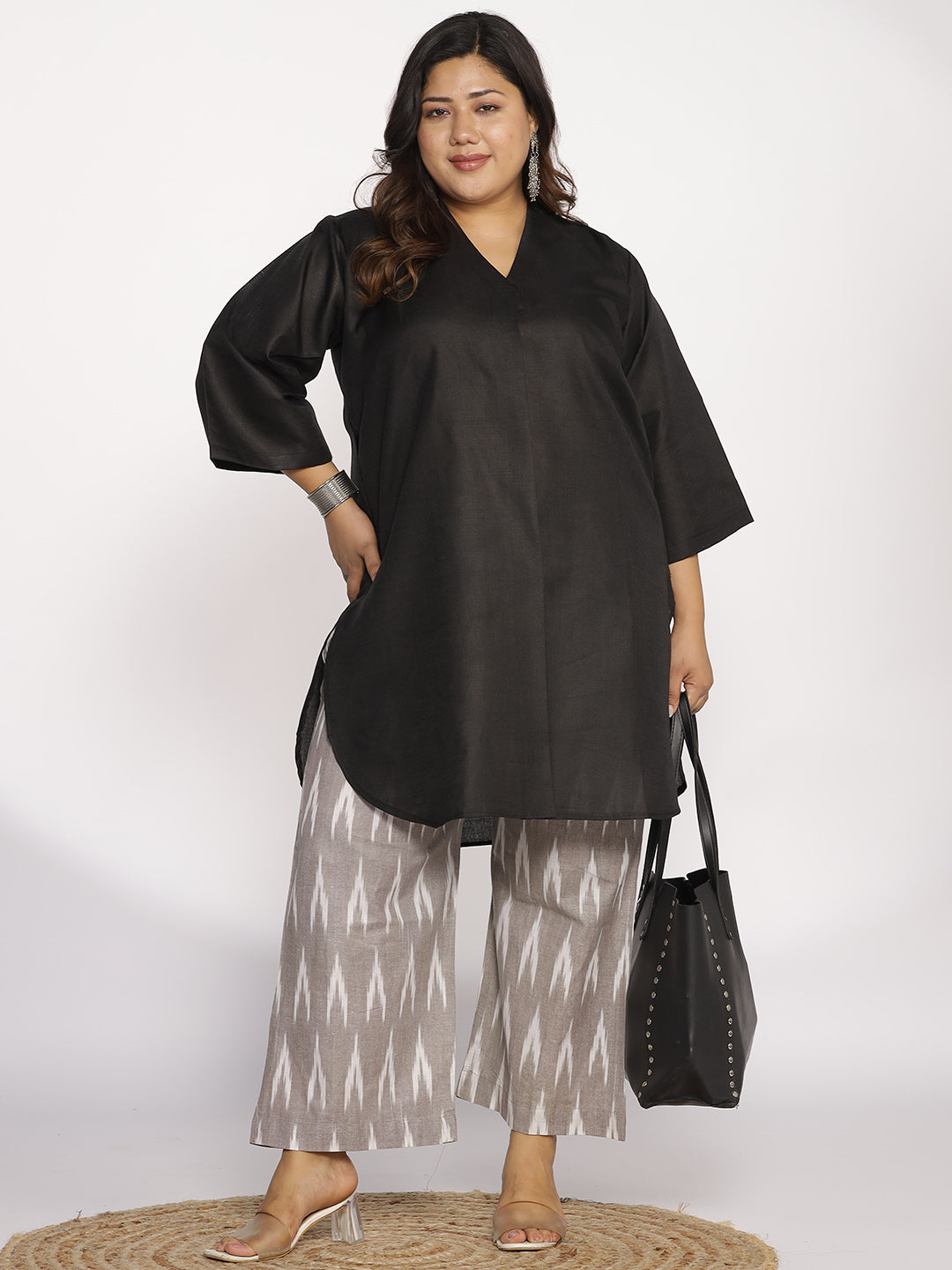 Black CottonSlub PleatedKurta