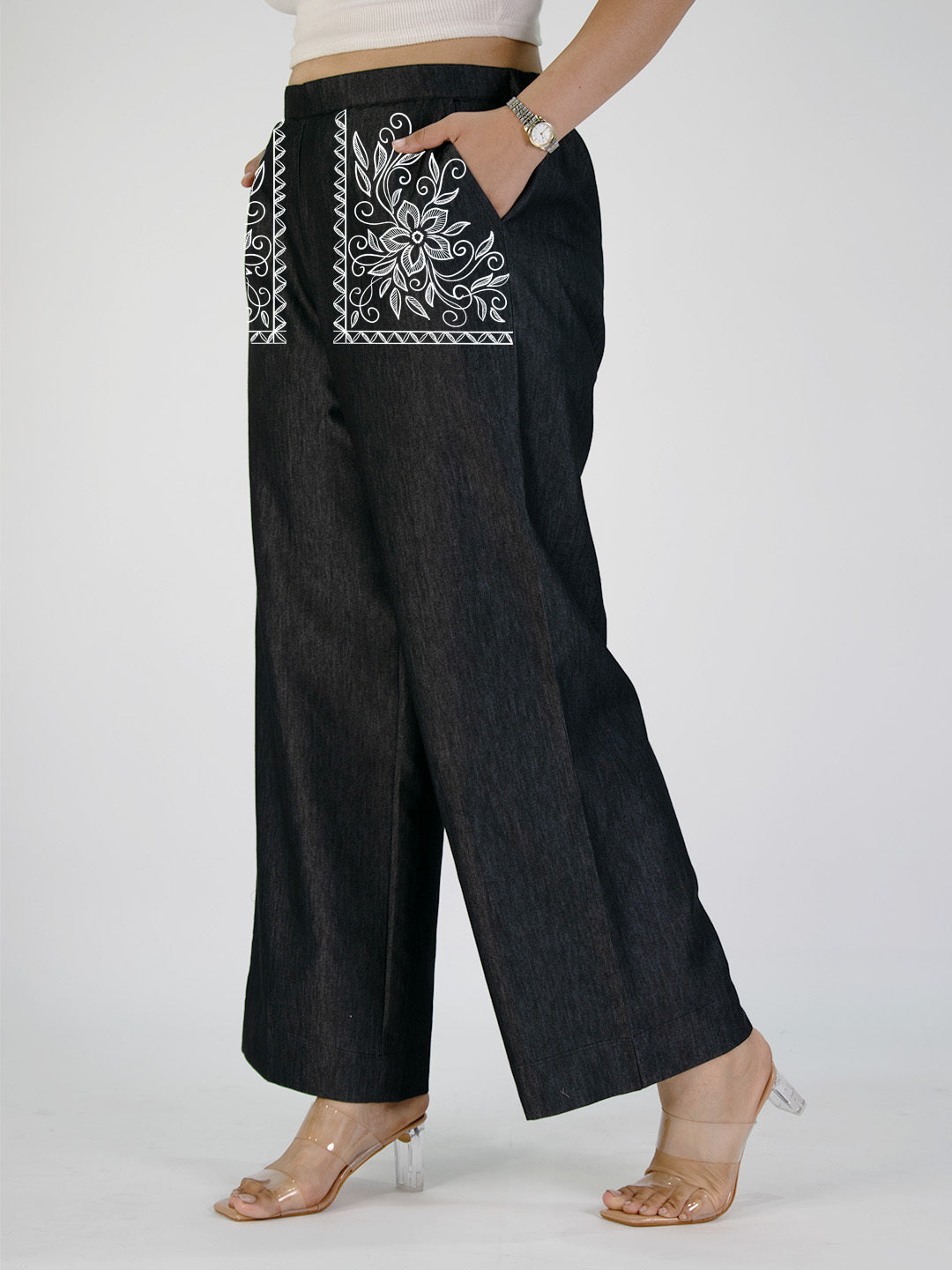 Black Denim Trousers - CelestialBloom