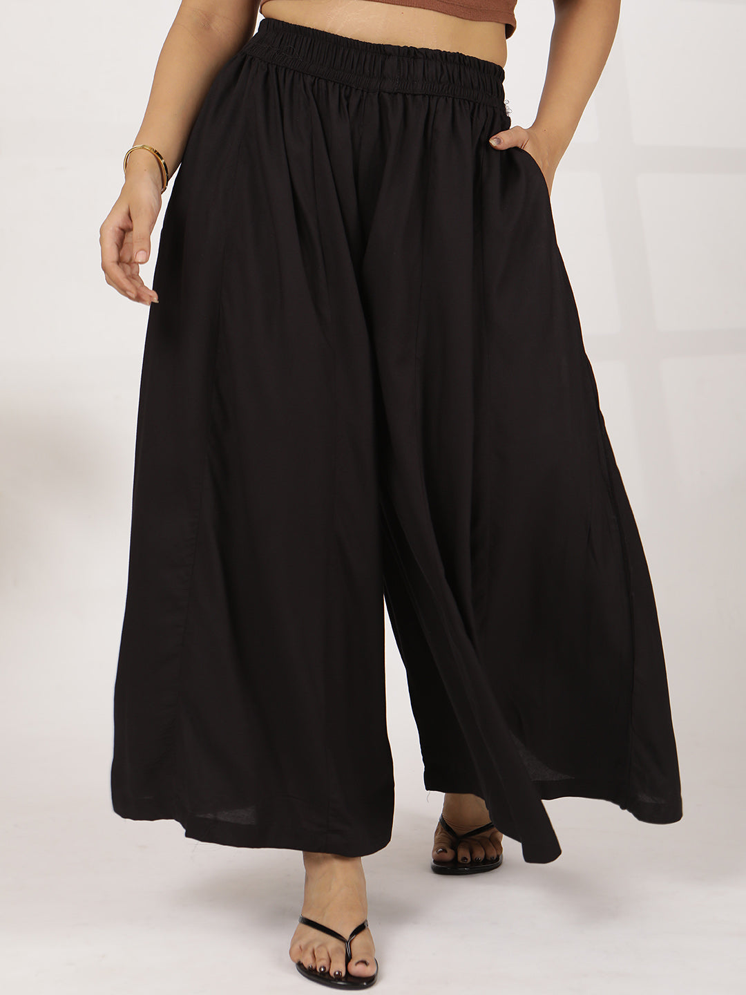 Black Rayon Flared Palazzo