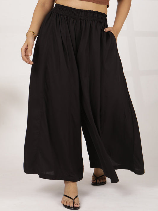 Black Rayon Flared Palazzo