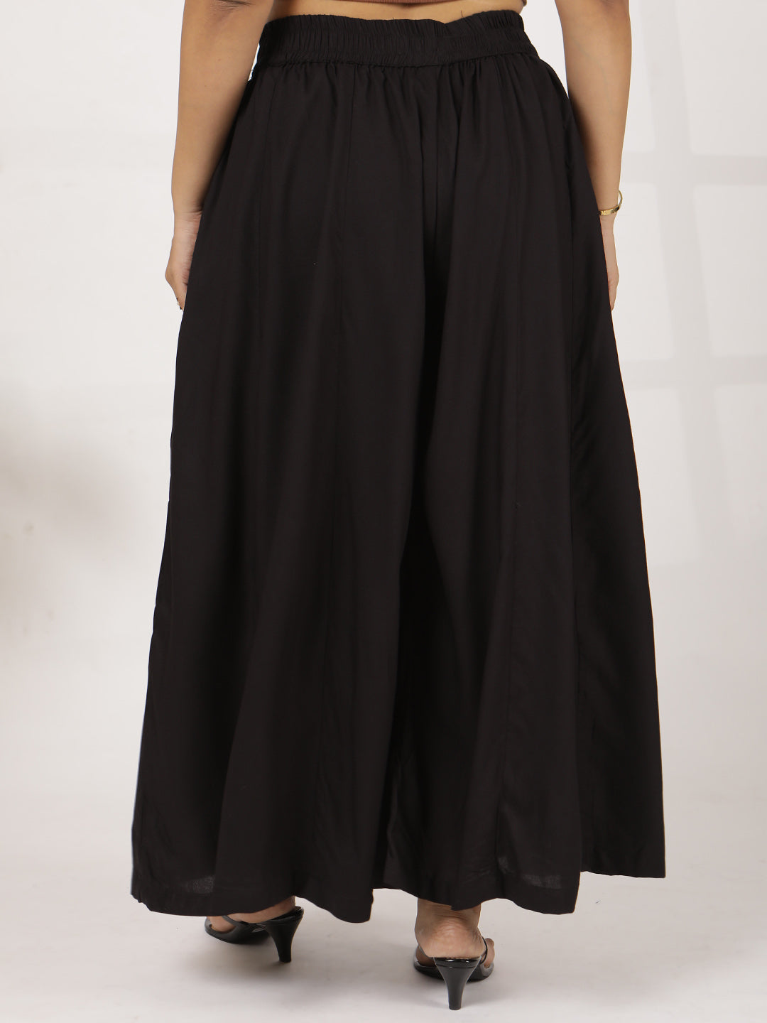 Black Rayon Flared Palazzo
