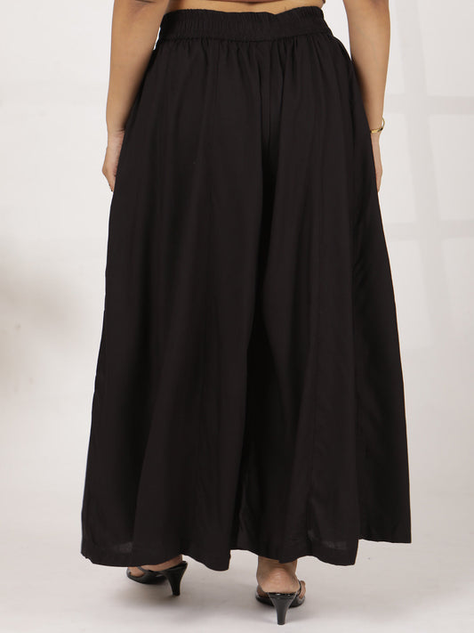 Black Rayon Flared Palazzo