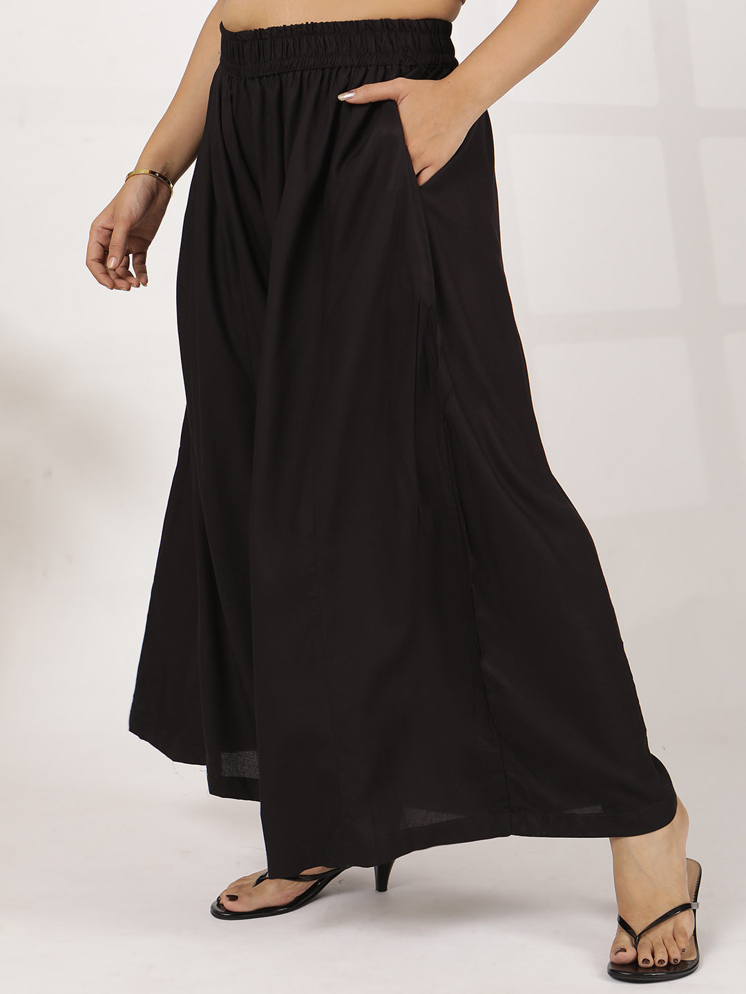Black Rayon Flared Palazzo