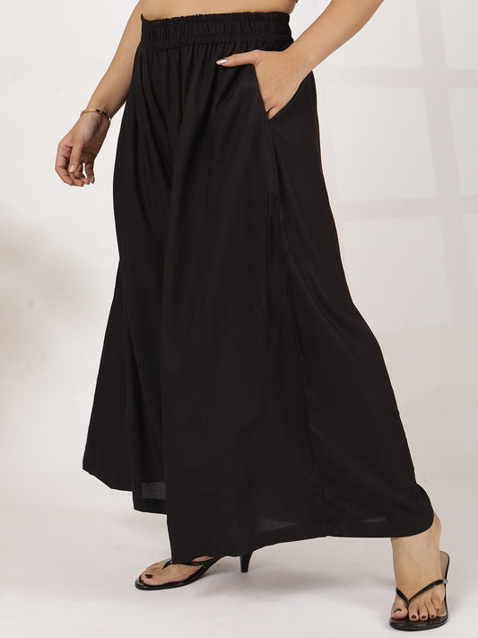 Black Rayon Flared Palazzo