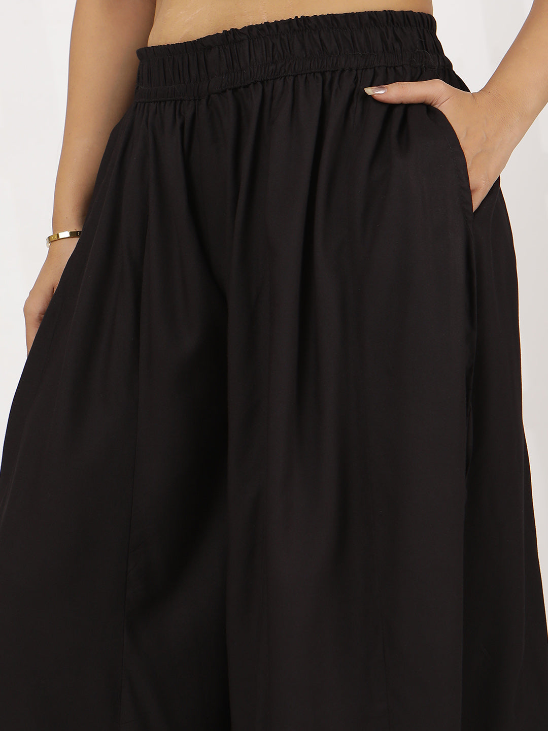 Black Rayon Flared Palazzo