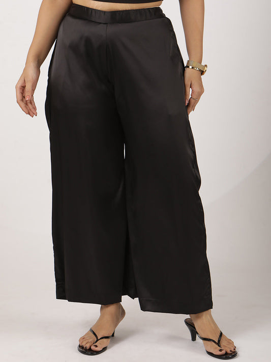 Black Satin Wide-Leg Pants