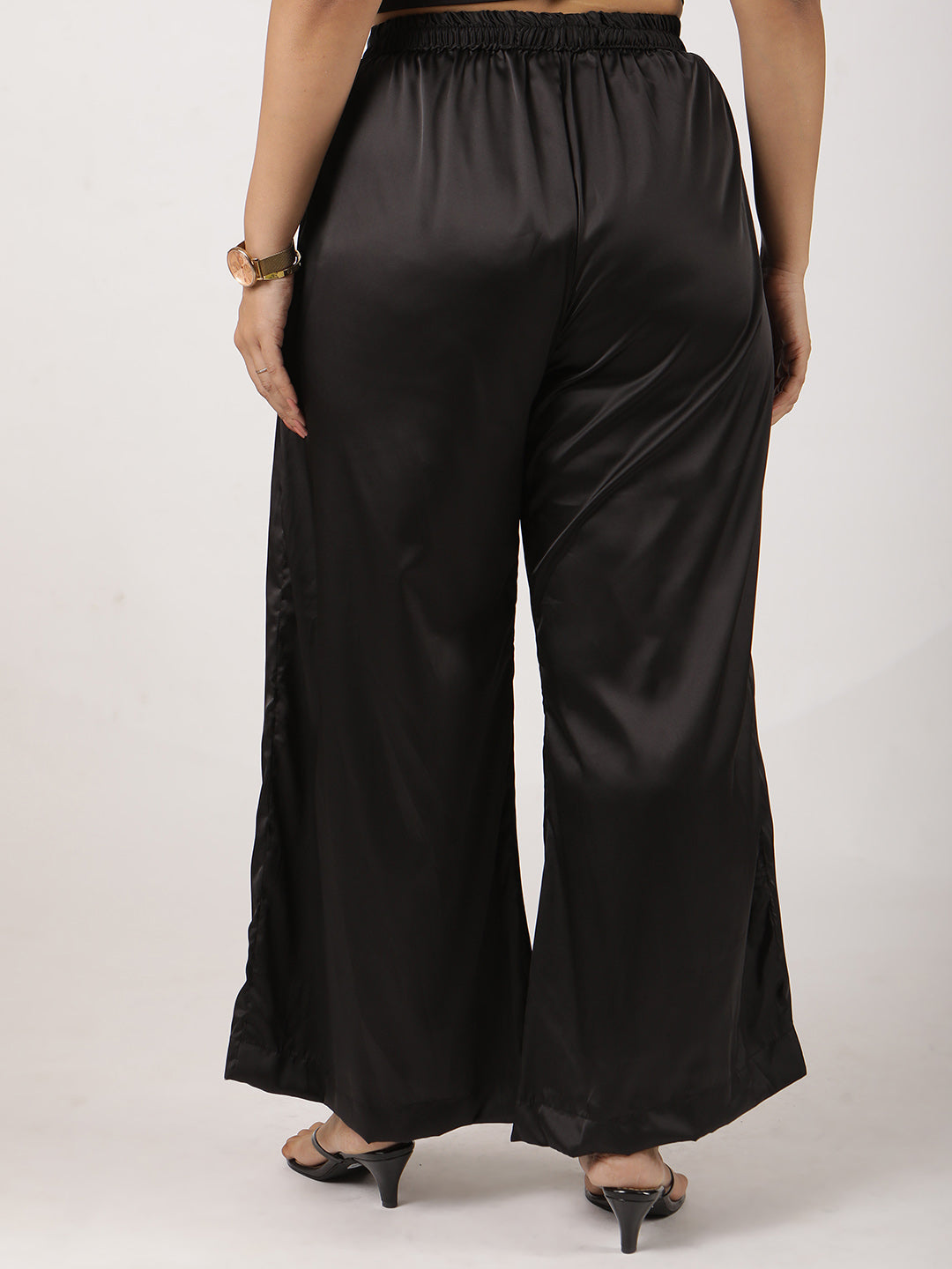 Black Satin Wide-Leg Pants